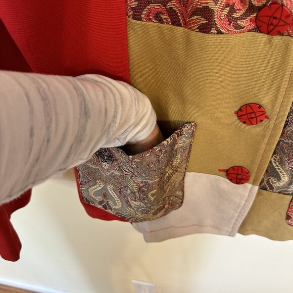 Vtg Allure Womens Red Patchwork Jacket Large Blazer Cotton Blend 1980s - Picture 6 of 7